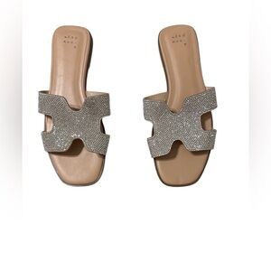 A New Day Women's Tan and Silver Slide Sandals No Box